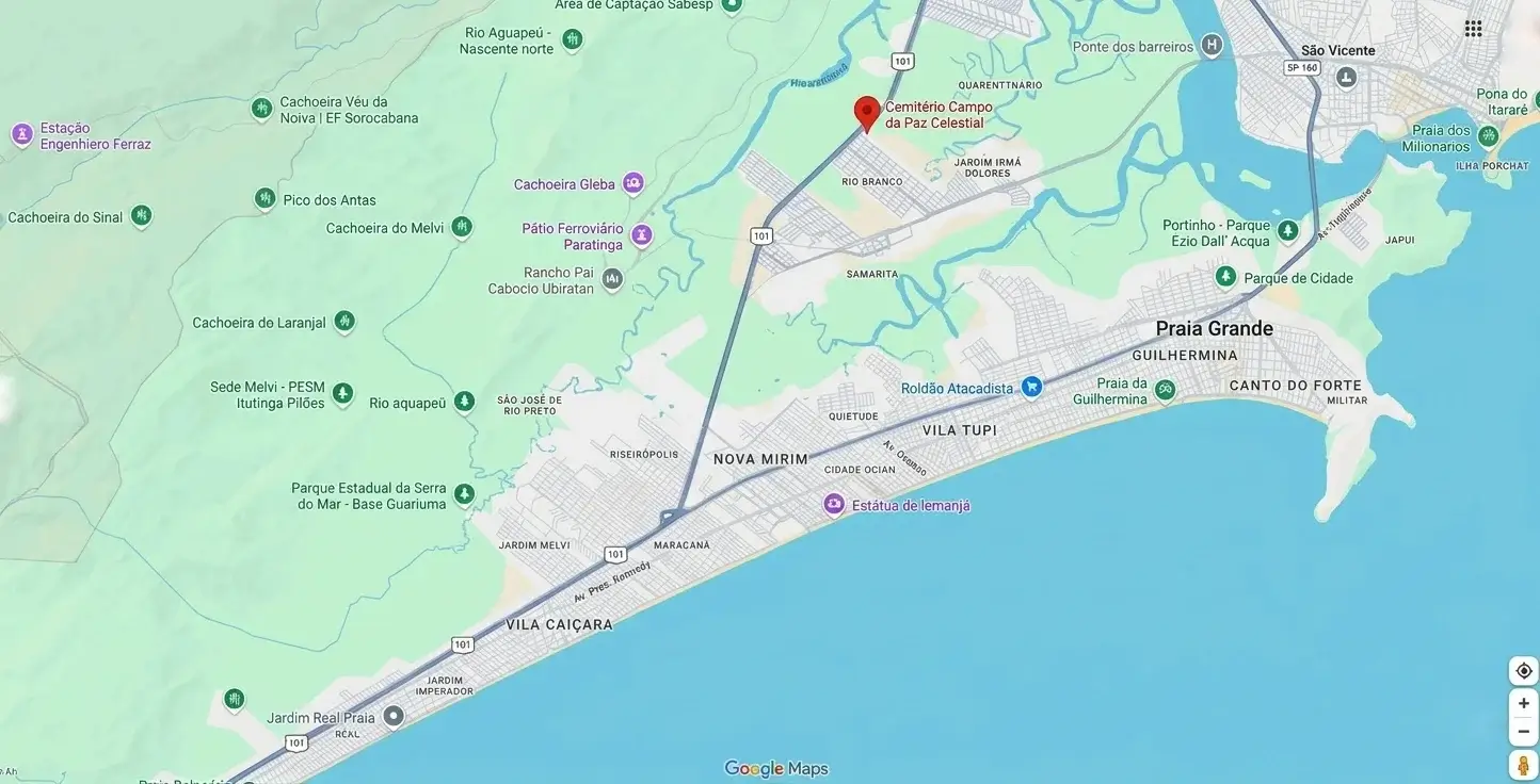 Mapa com a localização do cemirtério Campo da Paz
